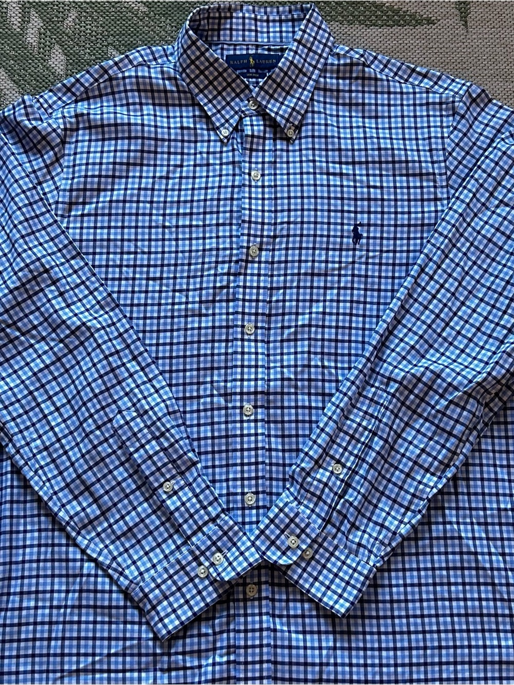 Ralph Lauren Blue Plaid Button-Down Men's Long Sleeve Cotton Shirt